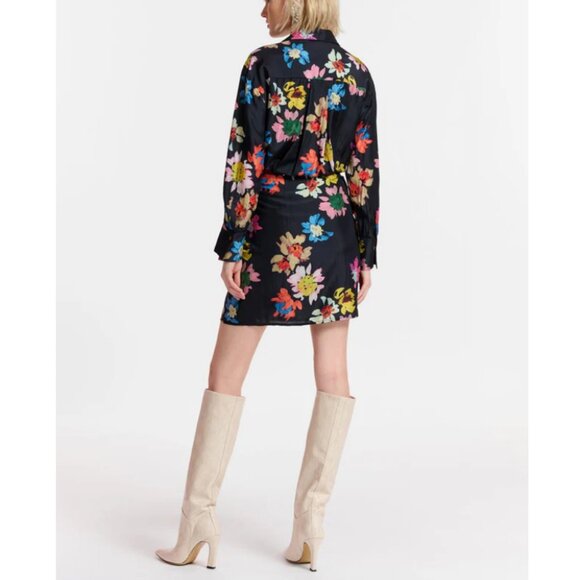 Essentiel Antwerp Women's Black Floral Dropped Shoulder Eberry Wrap Mini Dress - Picture 2 of 7